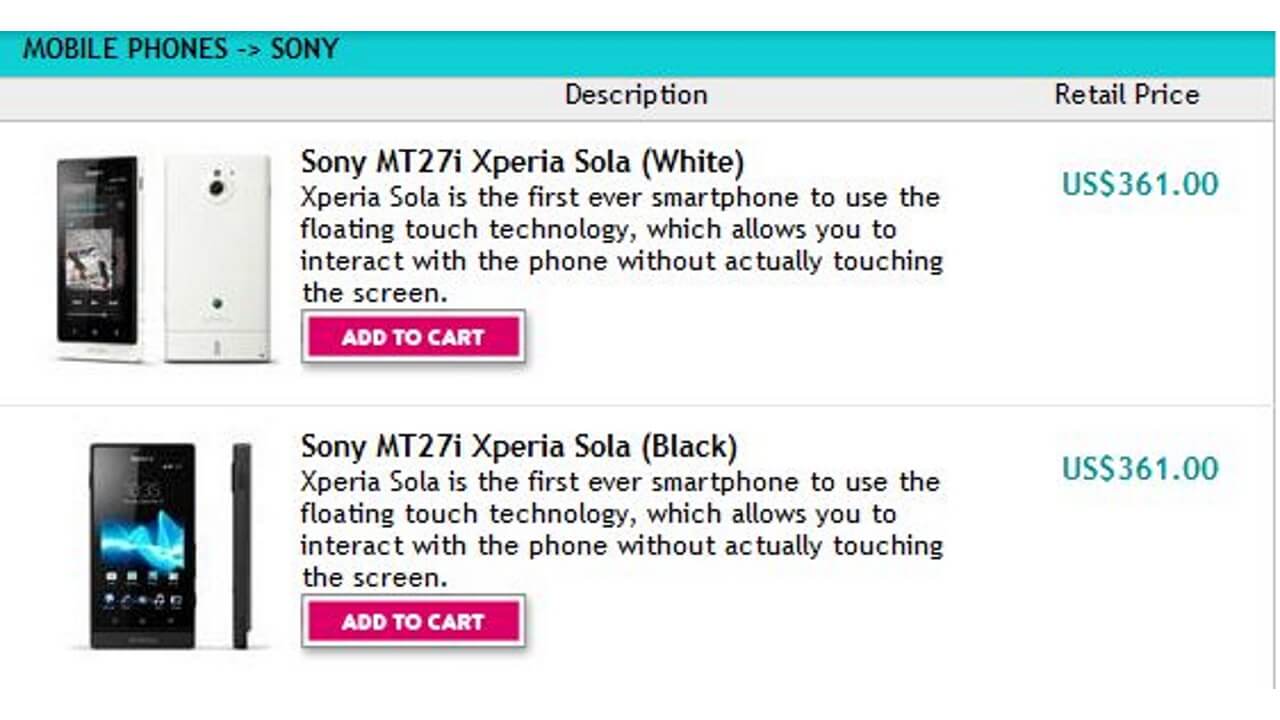 「Xperia Sola」が香港で発売されたのは本当のようです