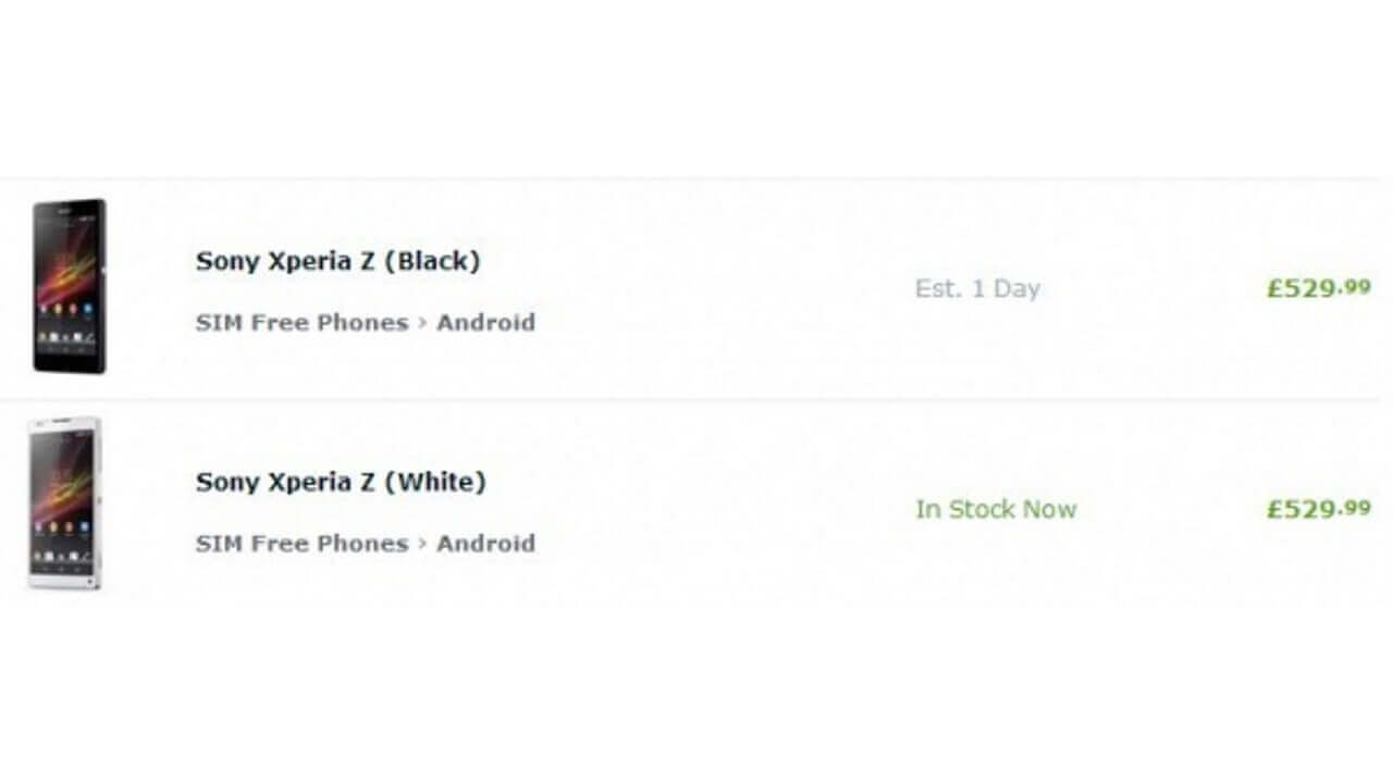 SIMフリー版Xperia ZのBLACK/WHITEが英国で発売