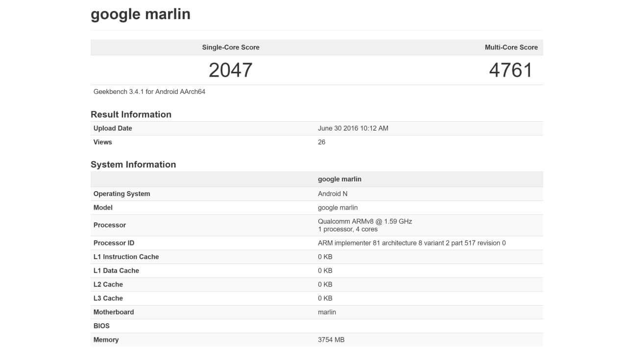 HTC製Nexus「Marlin」ベンチマーク登場