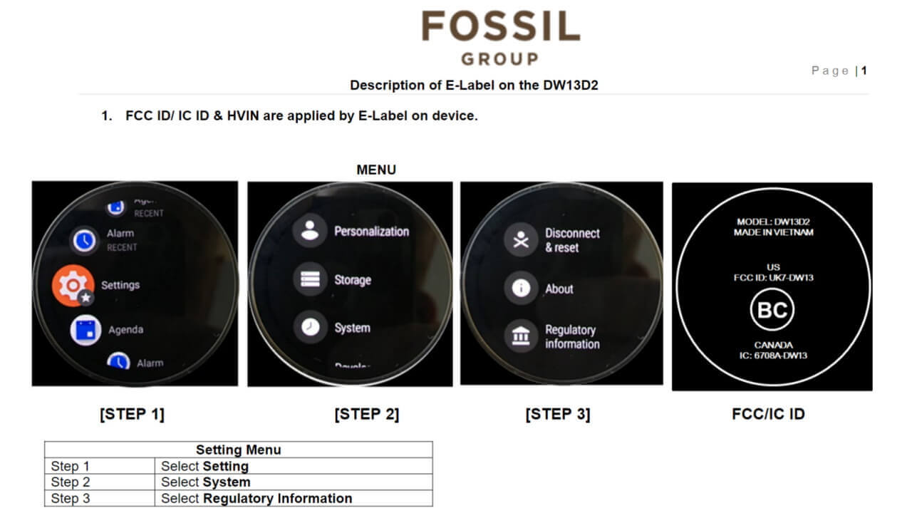 Fossil Wear OS FCC